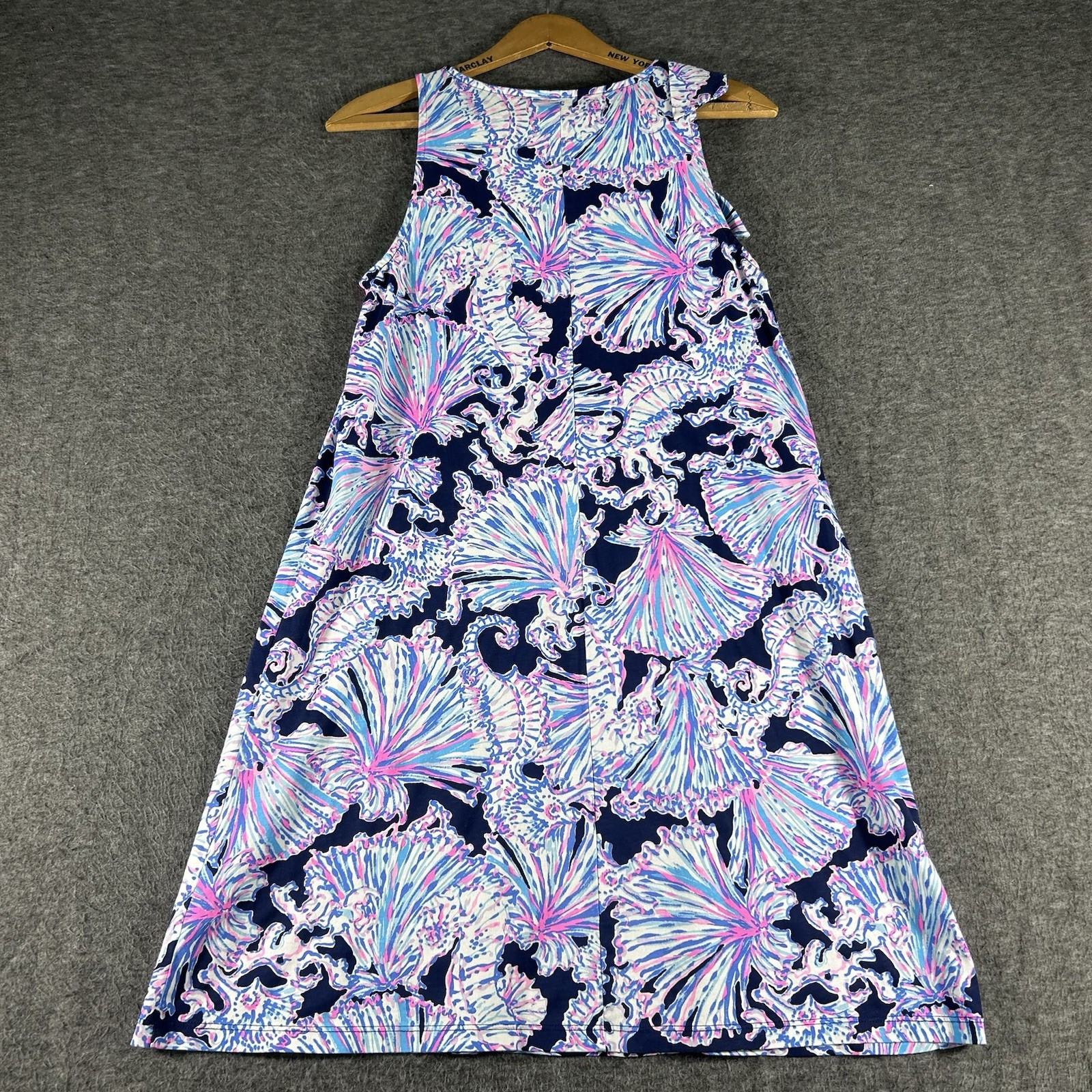 Lilly Pulitzer Deep Sea Navy Shells Luella Shift Dress S Pima Cotton Beach Coast