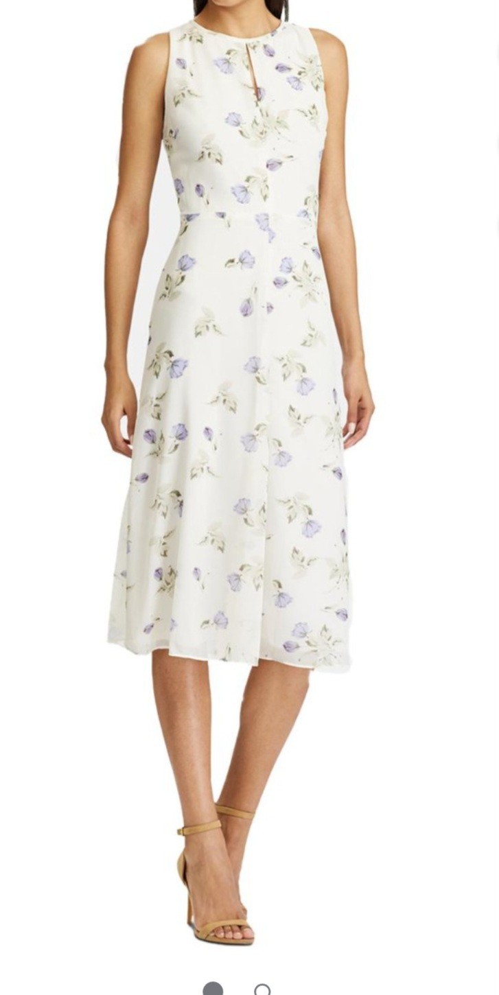 American Living Womens Ivory Lavender Floral Midi Sleeveless Dress, Fit &Flare 2