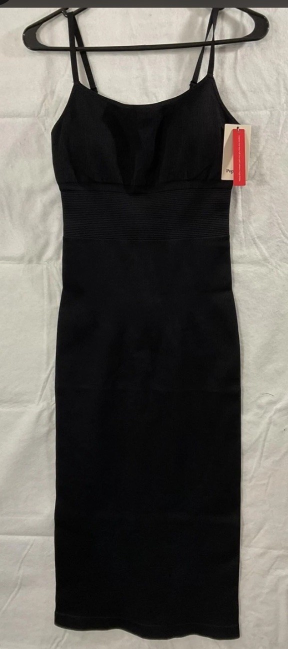 Popilush Shapewear Womens XL/XXL Black Bodycon Knit Scoop Neck Strappy Midi