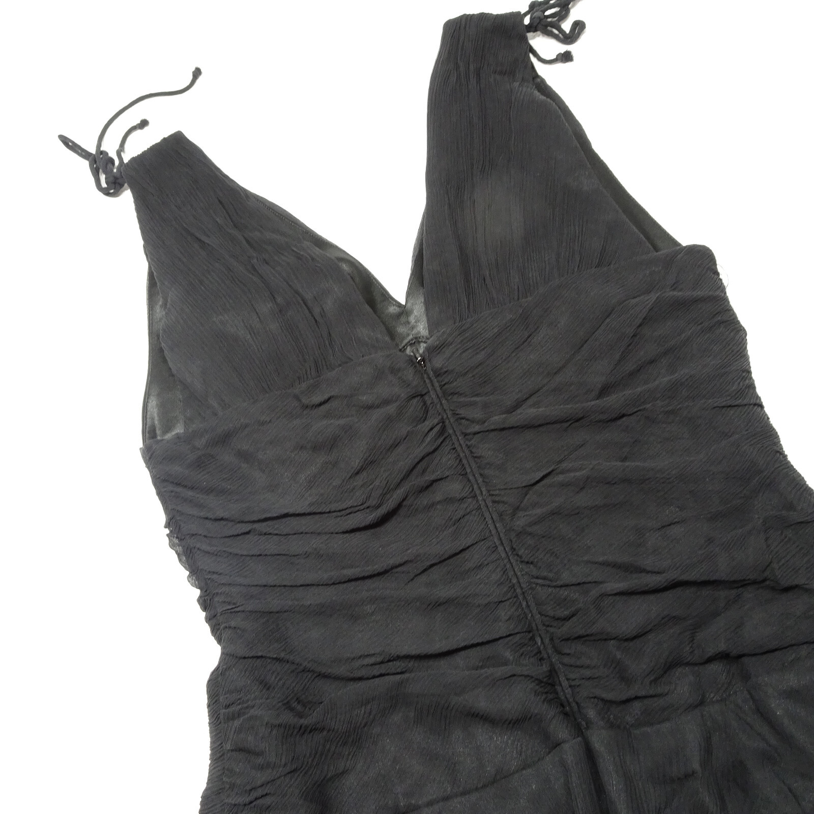Express Size 10 Black Silk Blend Ruffled Deep V Neck Cut Sleeveless Dress