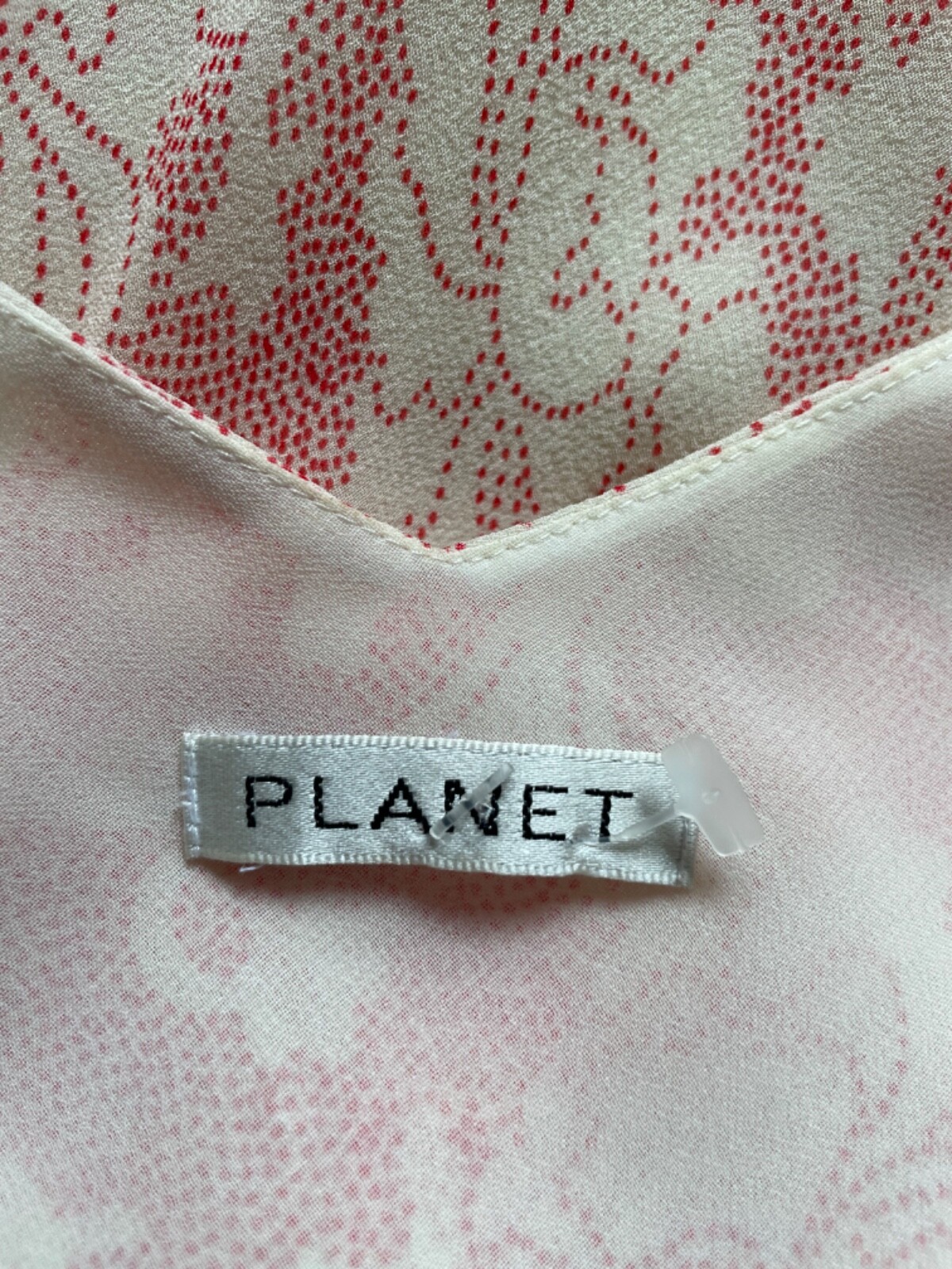 PLANET 100% SILK CREAM & RED SPOT FLORAL PRINT SHOE STRING STRAP DRESS SIZE 12