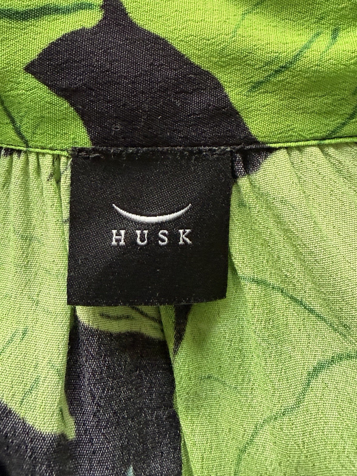Husk Maxi Dress Green Black Leaf Rare Print Long Sleeve Pussy Bow Size AU 8 S