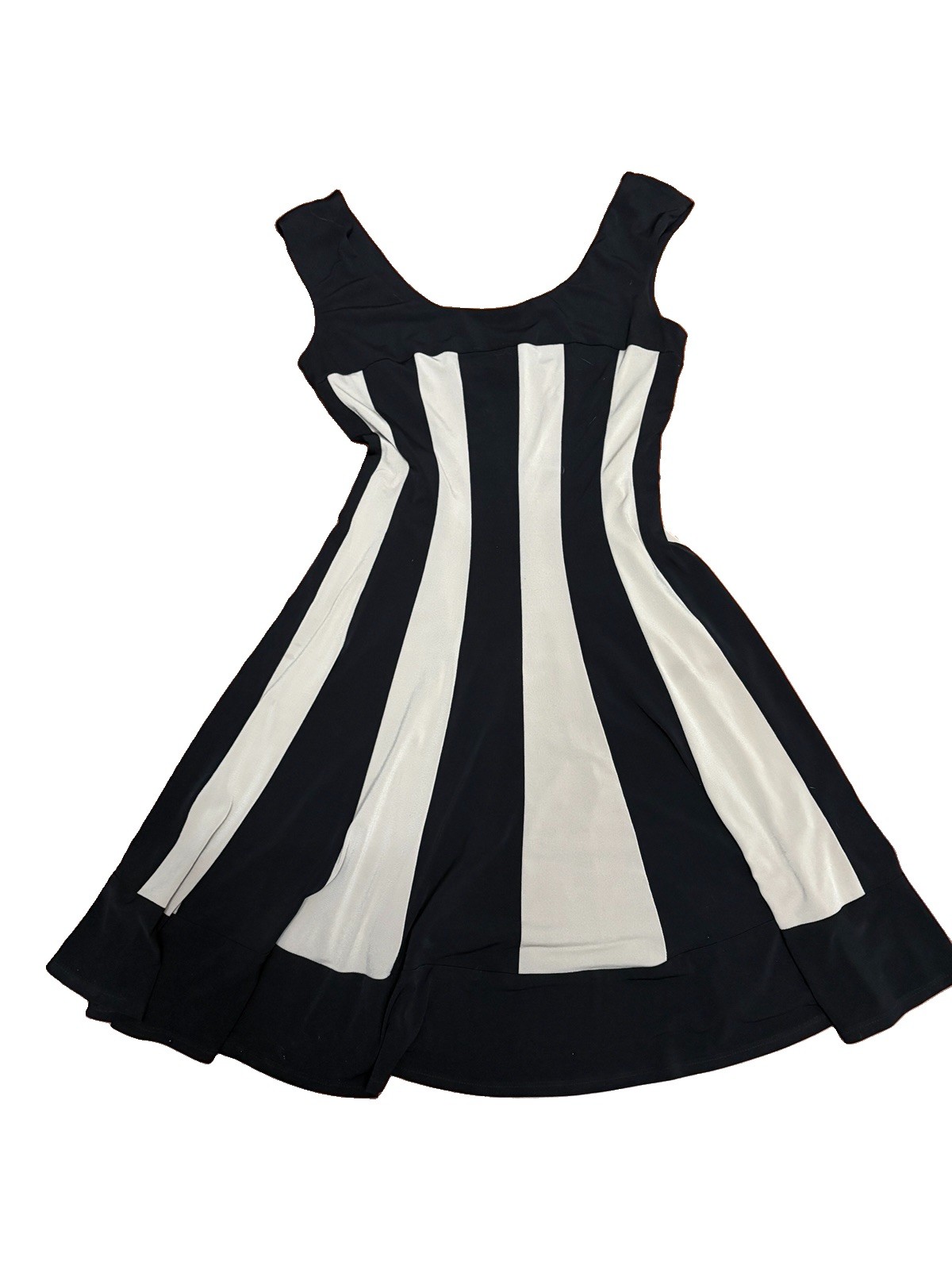 Connected Apparel Black/White Striped Knit Fit & Flare Scoop Neck Zip 8