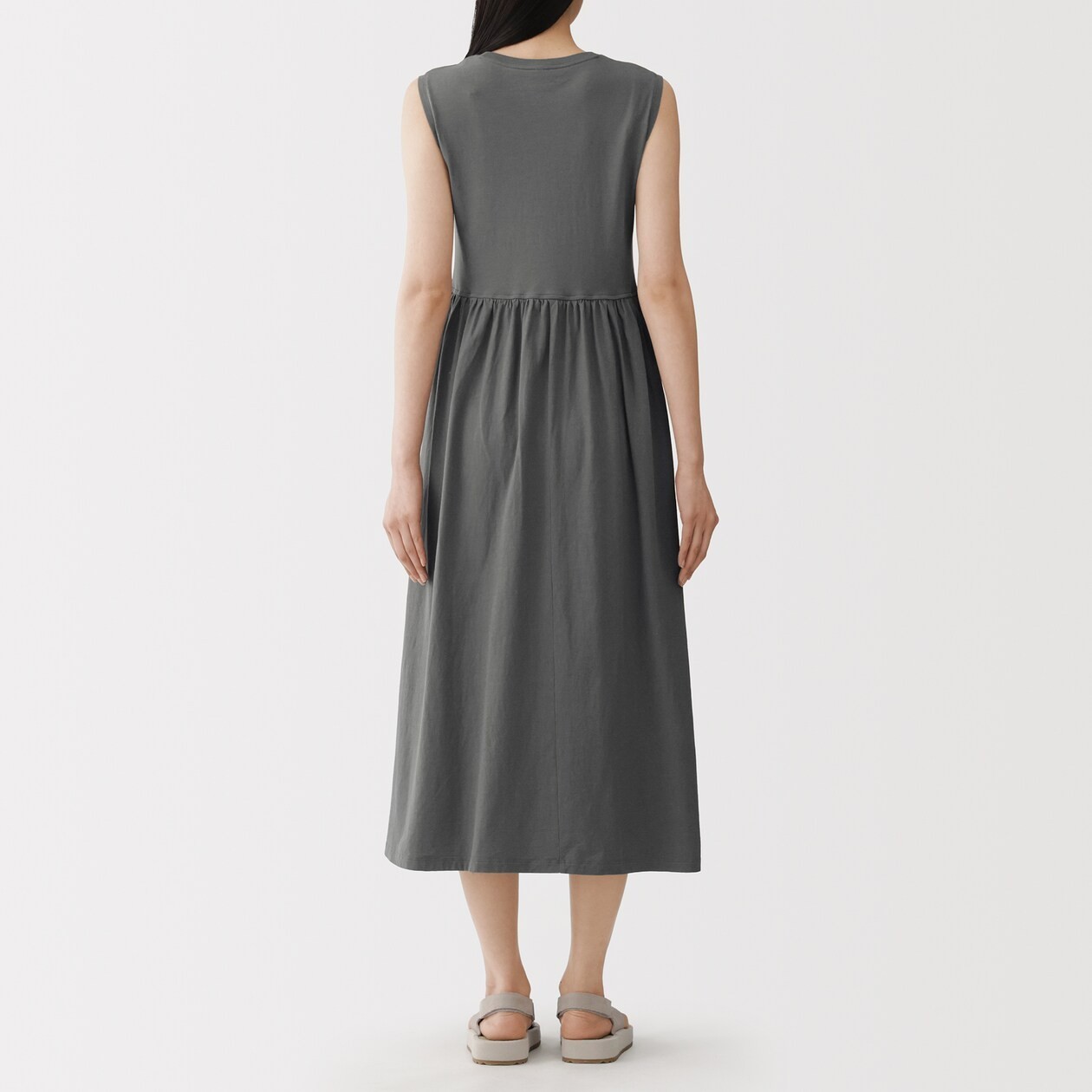 MUJI Womens 100% Cotton High-Twist Sleeveless Dress Smoky Blue FedEx