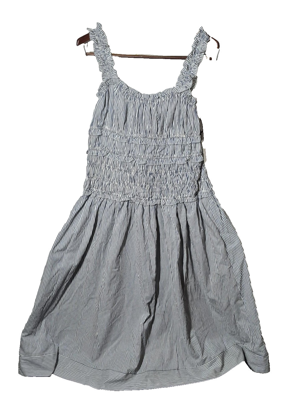 Mila Mae Dress Women L Navy Stripe Smocked Ruffle Strap Sundress Fit & Flare NEW