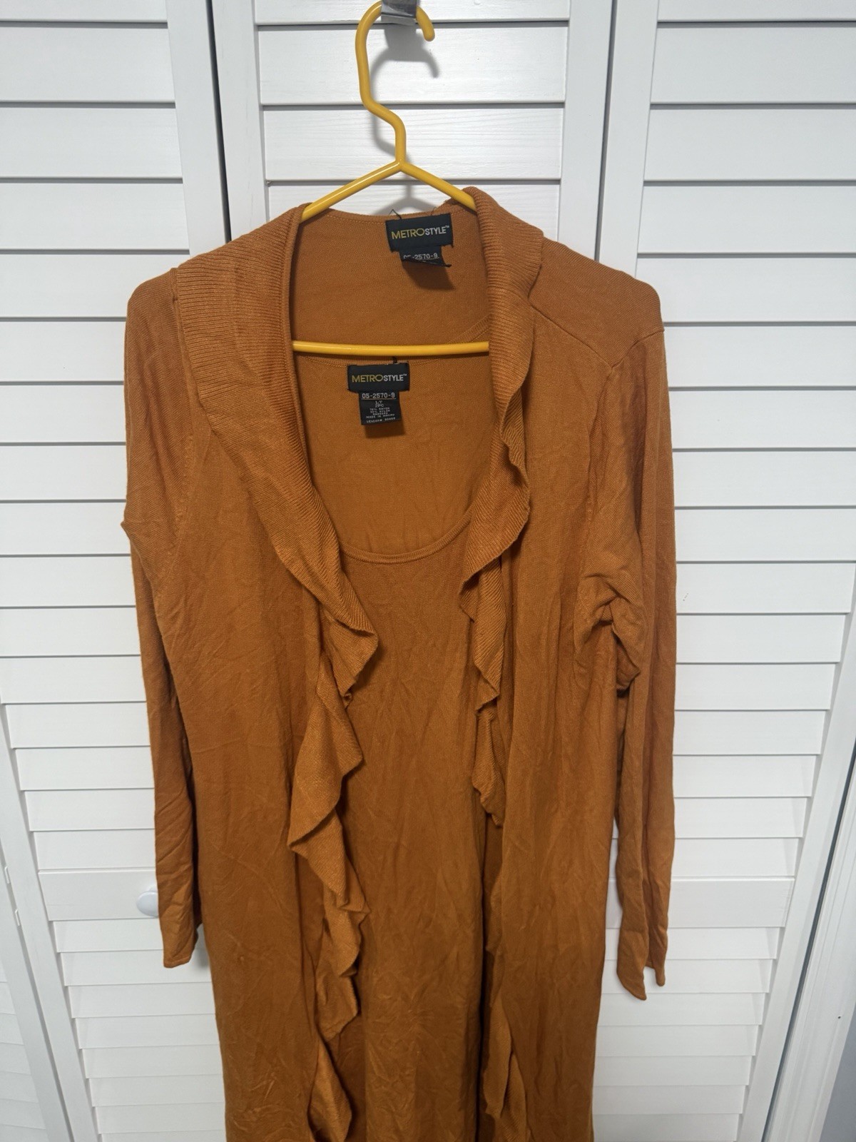 Metrostyle Brown Solid Midi Dress LT Tall Scoop Neck Sleeveless Pullover Ruffle