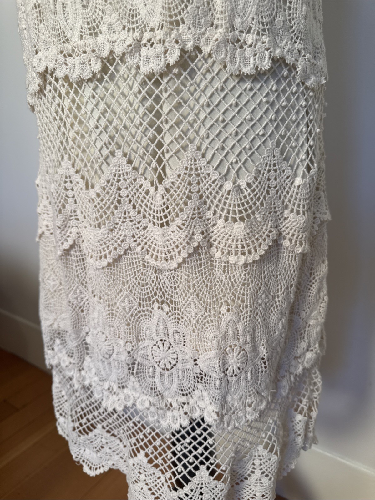 American Eagle Ivory Fine Crochet Slip Dress M Beach Travel Boho Romantic