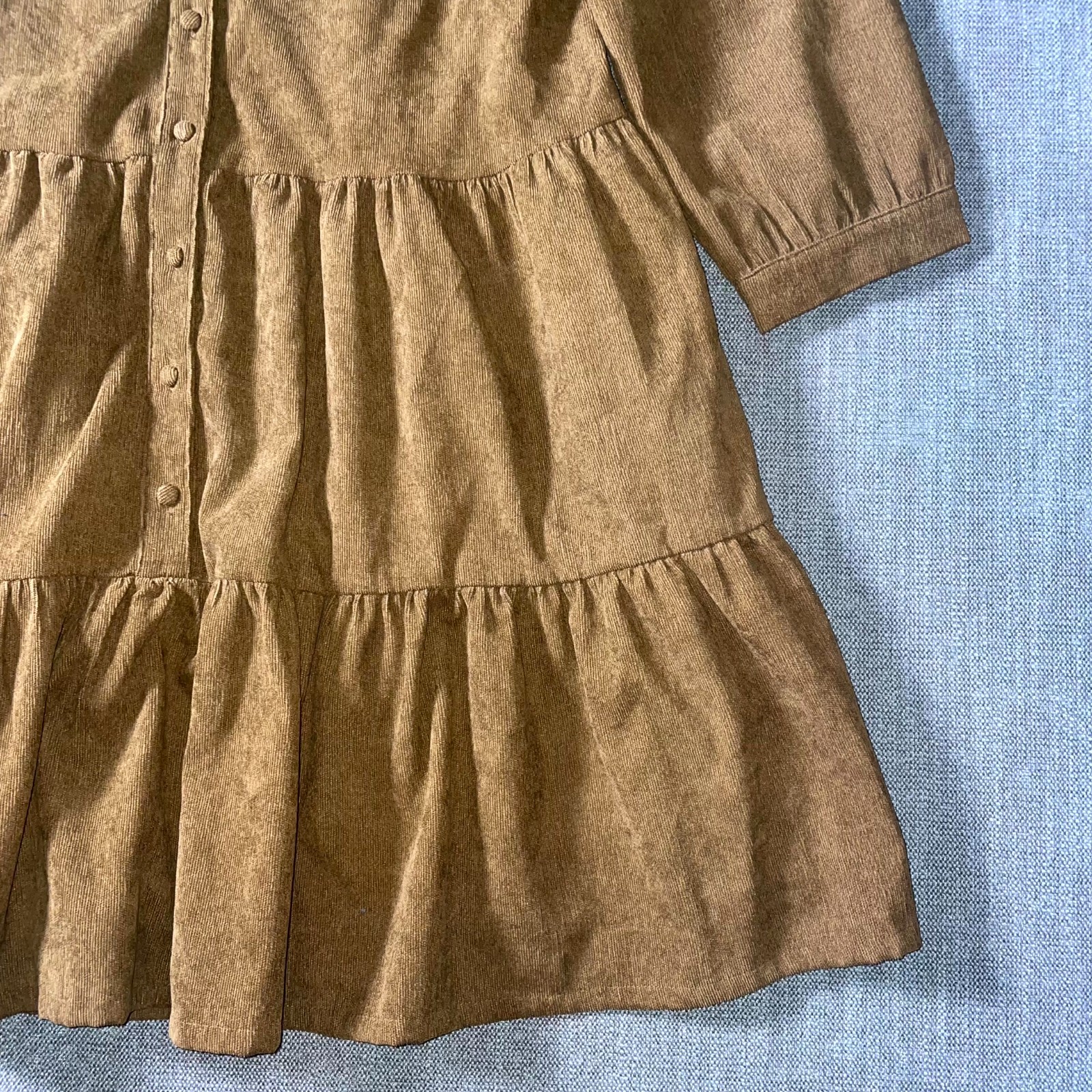 Pinch Tiered Mini Dress Womens Large Brown Puff Sleeve Collared Button Front