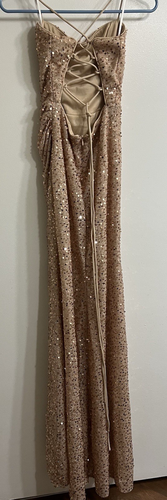 Strapless Gold Sequin Evening Dress