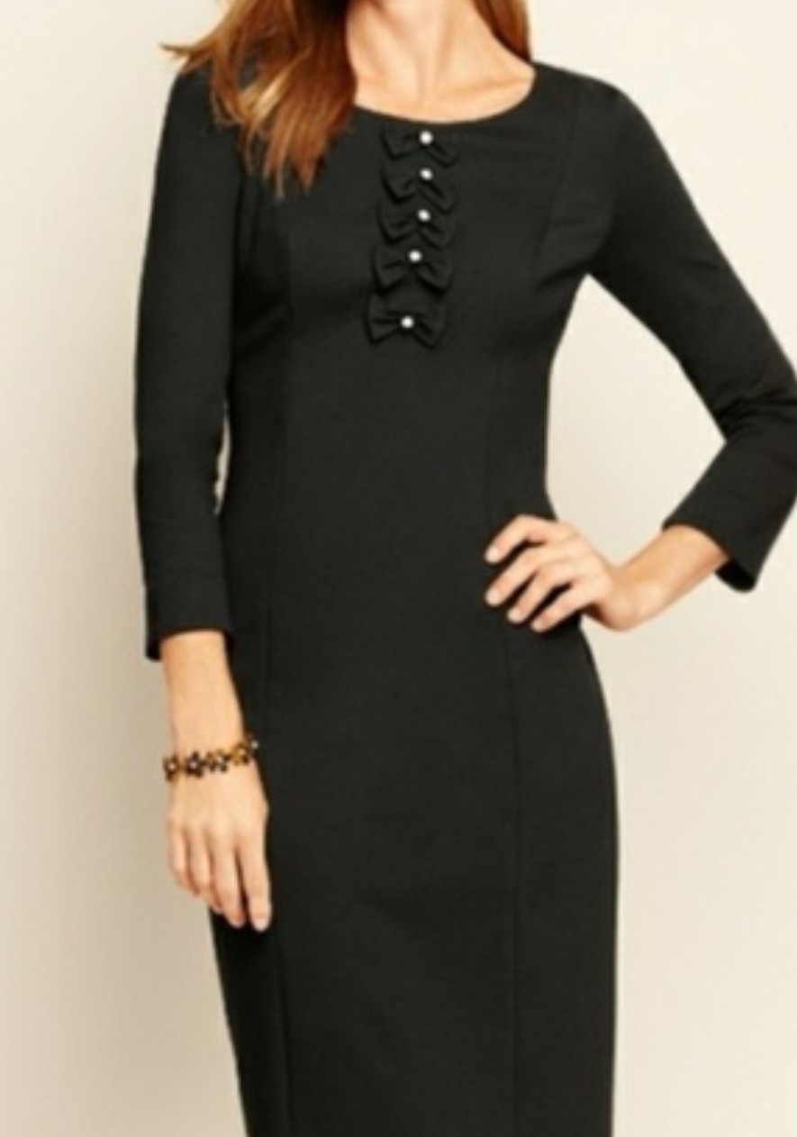 Talbots Dress Womens 10 Black Bow Tie Pearl Button Sheath Whimsygoth Limited Ed
