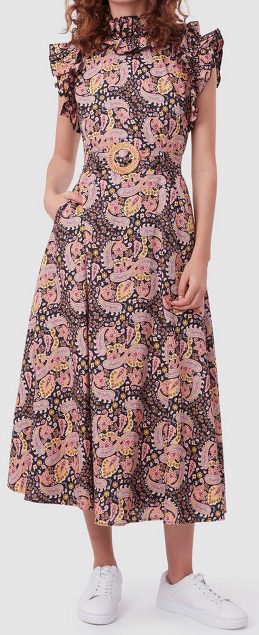 BRAND NEW! Torannce Midi Boho Dress in Black Paisley with pockets size 10