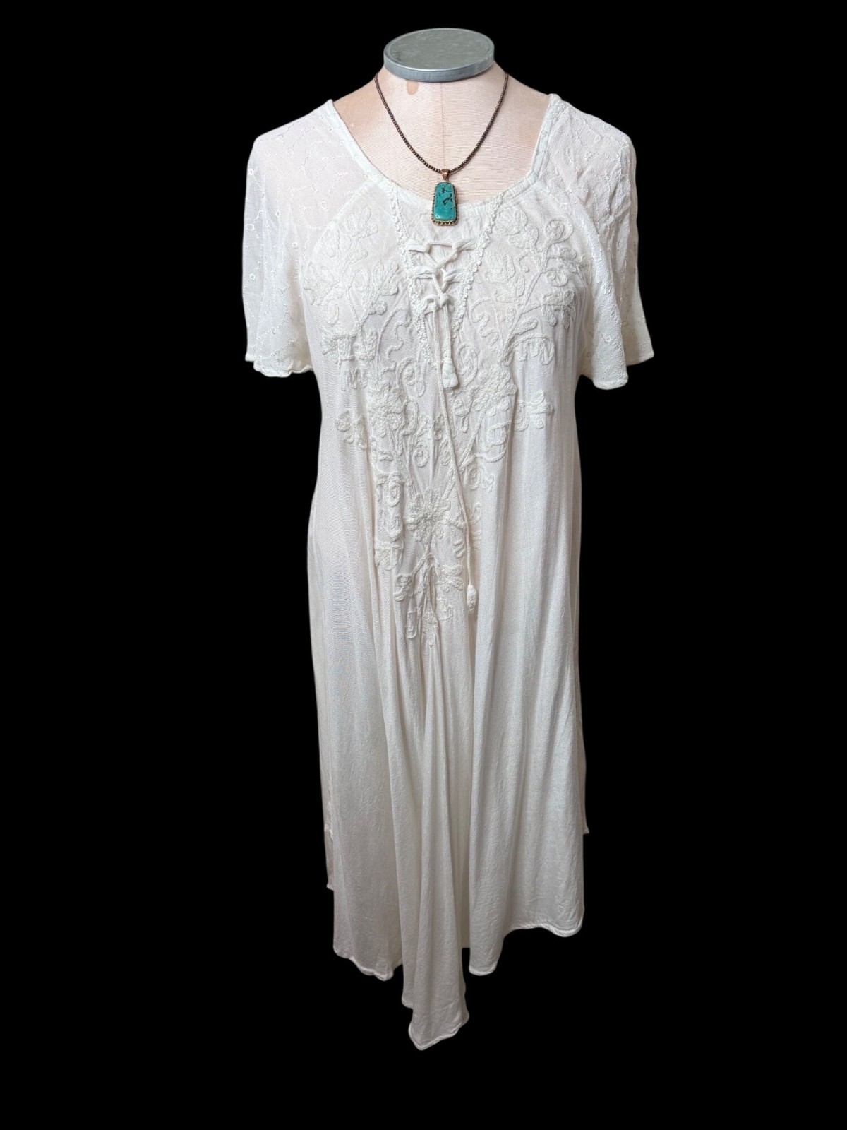 NWT Cute Options Embroidered Boho Dress O/S Rayon Asymmetrical Beach Fairy India