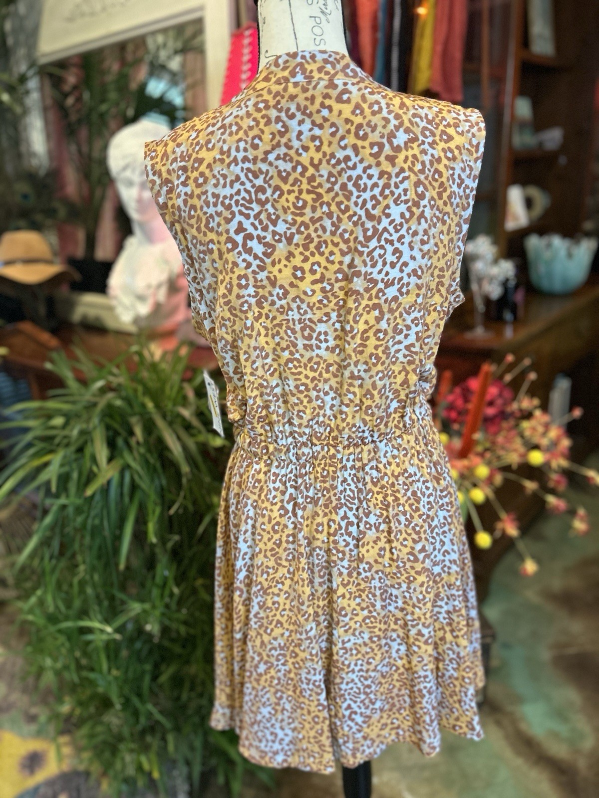 NWT Nine West Leopard Print Sleeveless Dress Button Drawstring Waist Size L