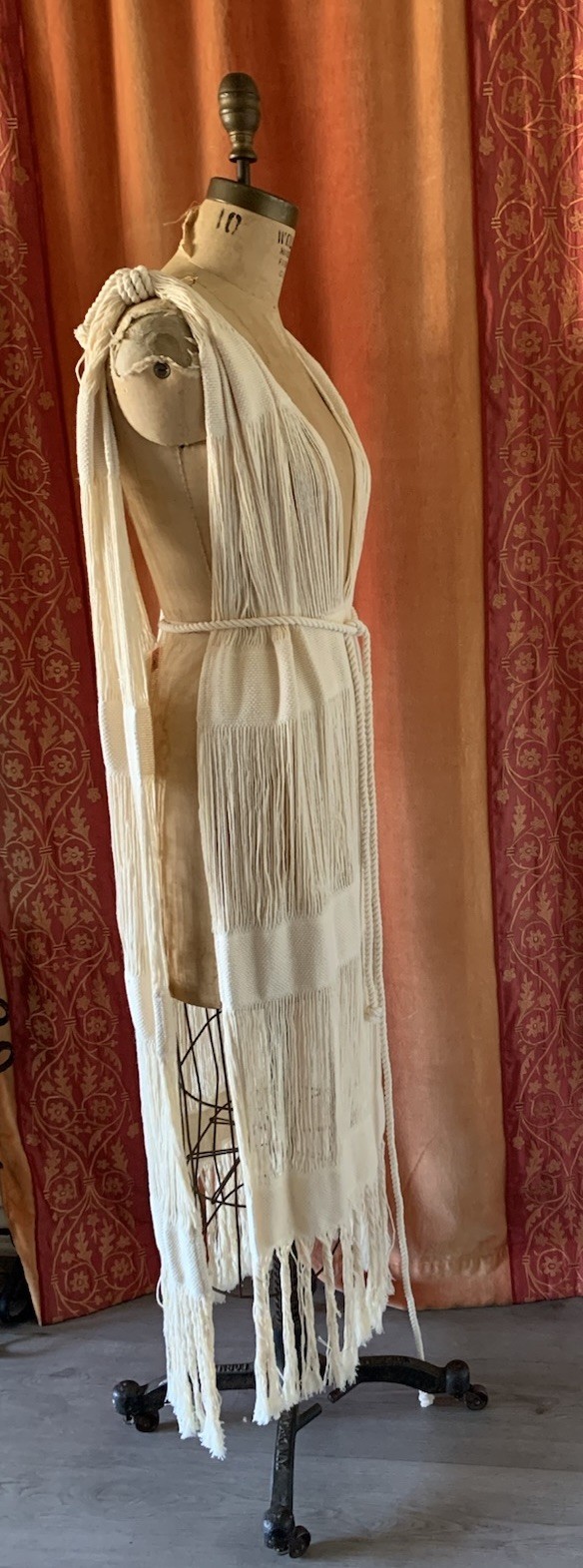 Hand Wovan Macram Cover Up Cotton Dress With Fringes Handmade Mexico