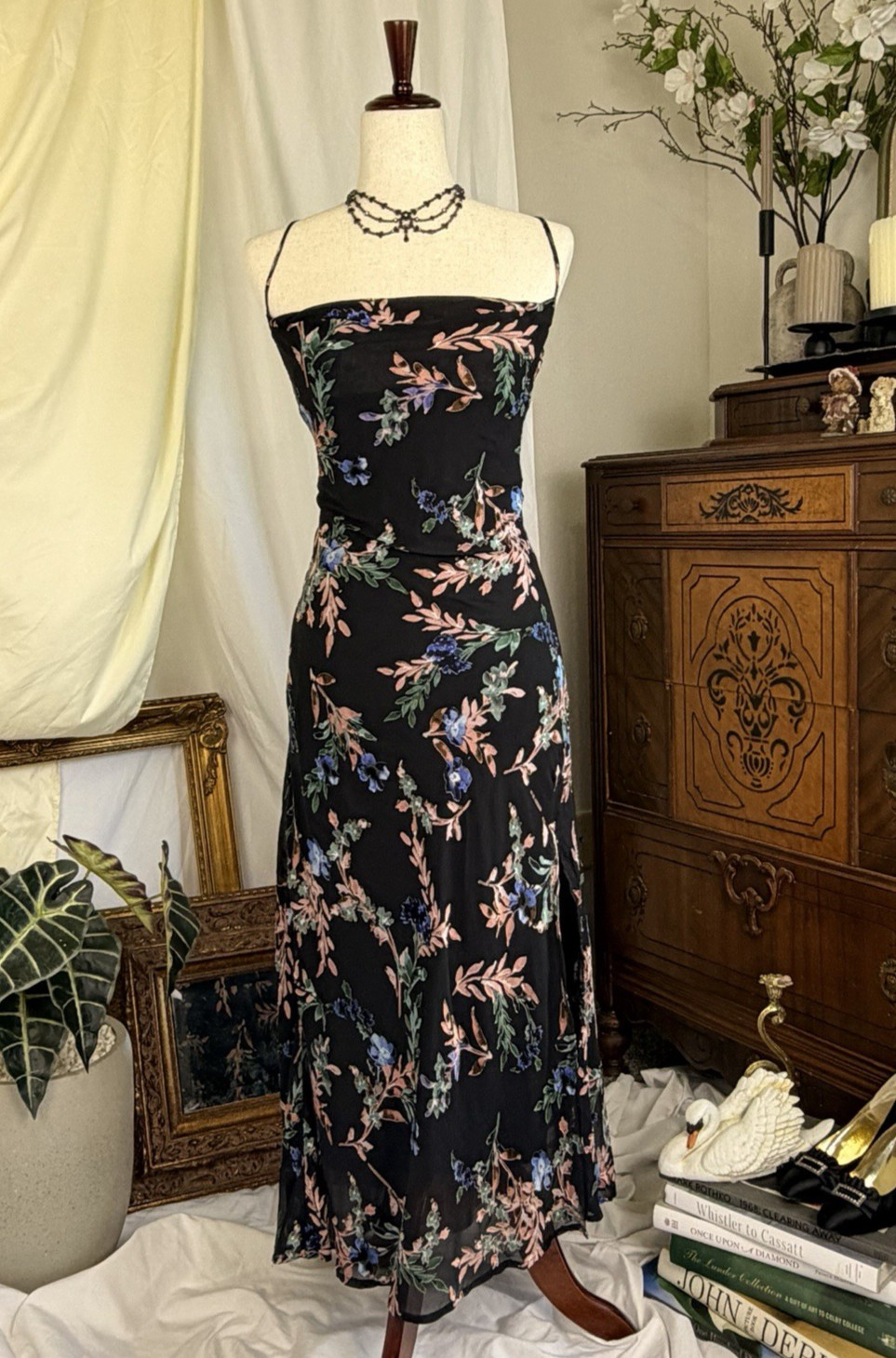 ASTR Floral Maxi Slip Dress Summer 90s Grunge Whimsygoth L Fairy Chic