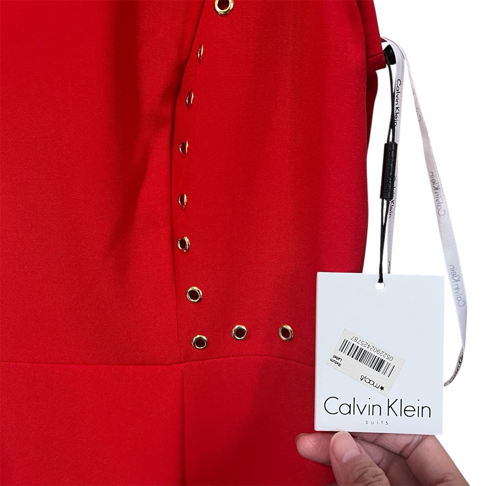Calvin Klein Red Studded Classic Holiday Office Party Sleeveless Dress; Size 6