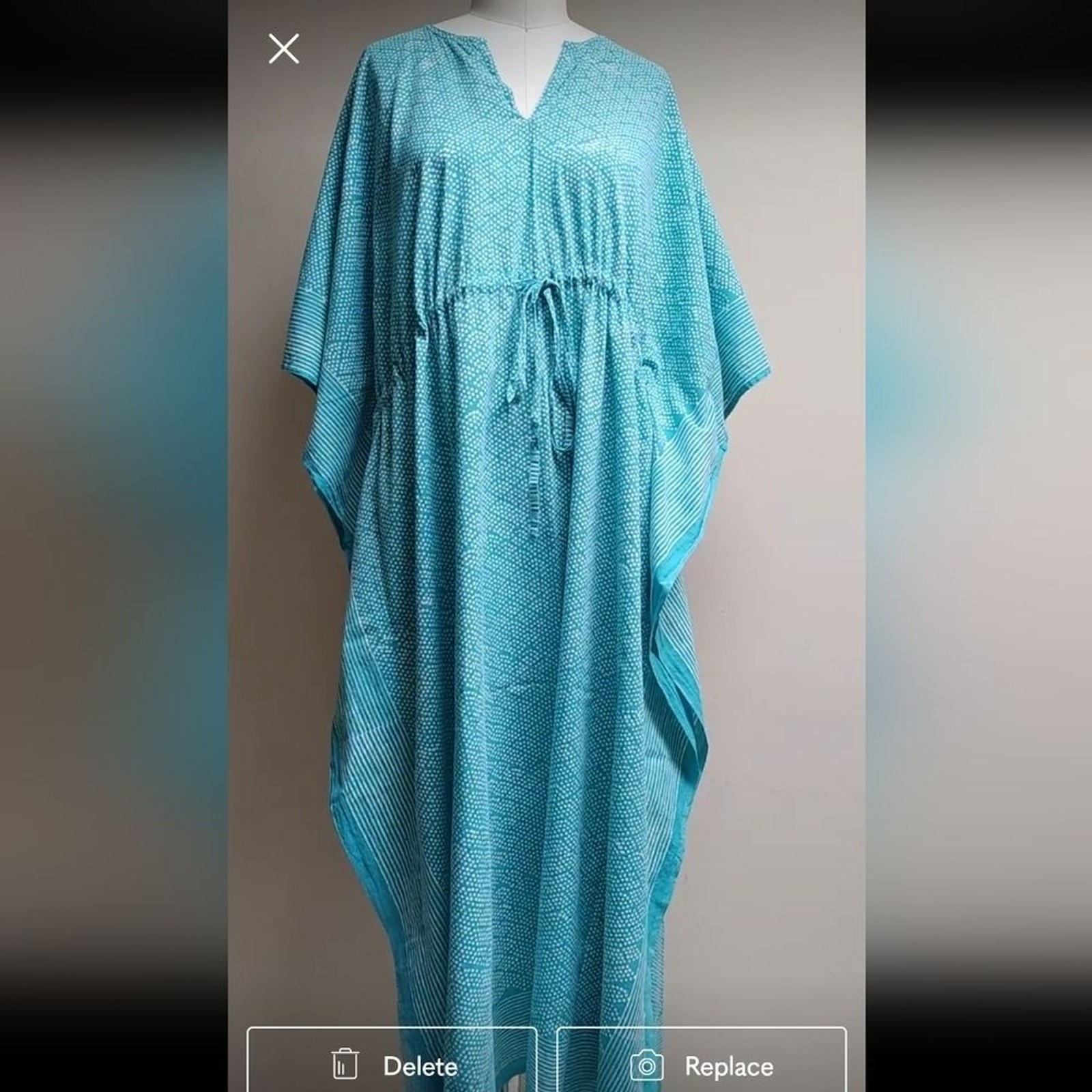 Anokhi Turquoise & White Cotton Caftan One Size Fits Most