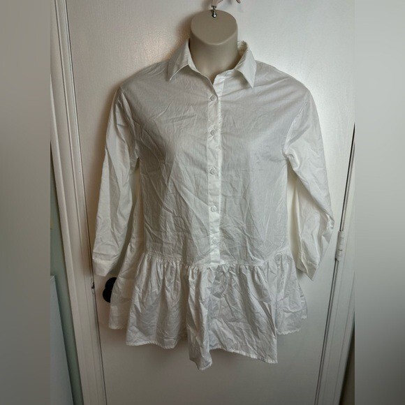 NWT WHITE DROP SHOULDER LONG SLEEVE SHIRT DRESS SIZE XS OVERSIZED #1410