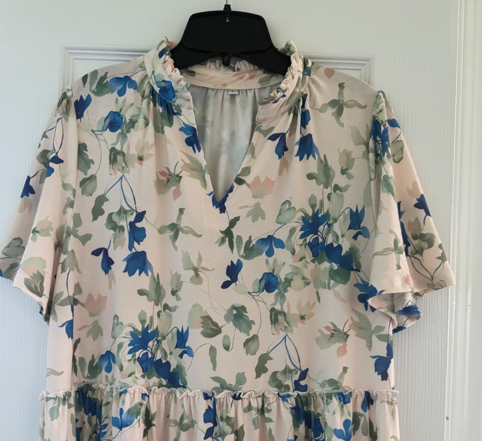 Womens Abstract Floral Soft & Versatile Tiered Pullover SUMMER DRESS Sz L – EUC
