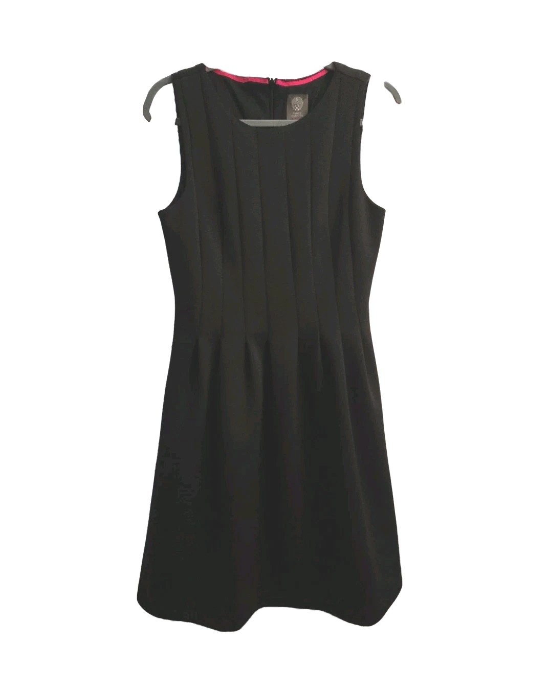 Vince Camuto Womens 12 Black Midi Sleeveless Pleated Dress Neoprene Style EC