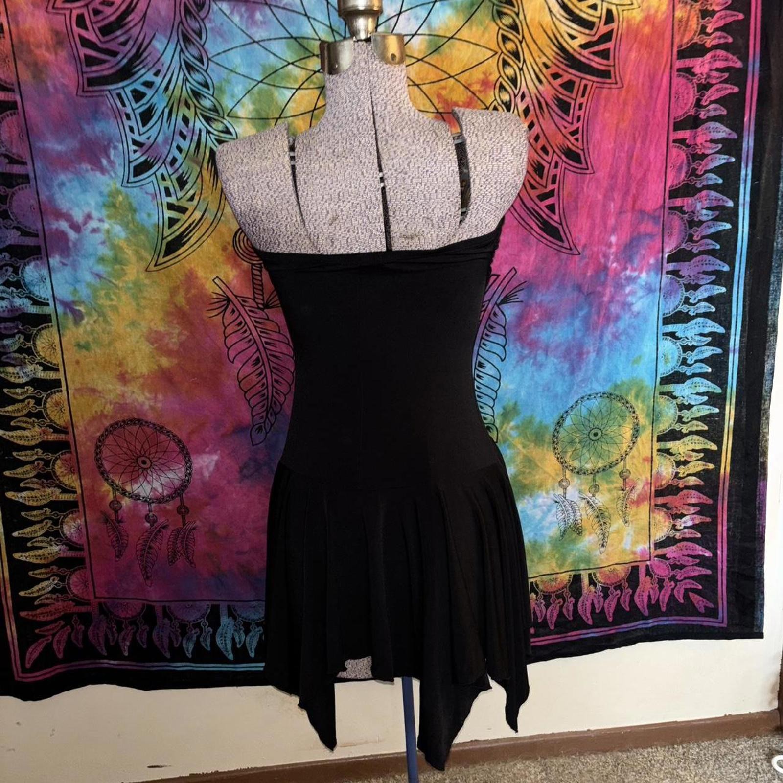 90s black whimsy fairy gothic strapless dress