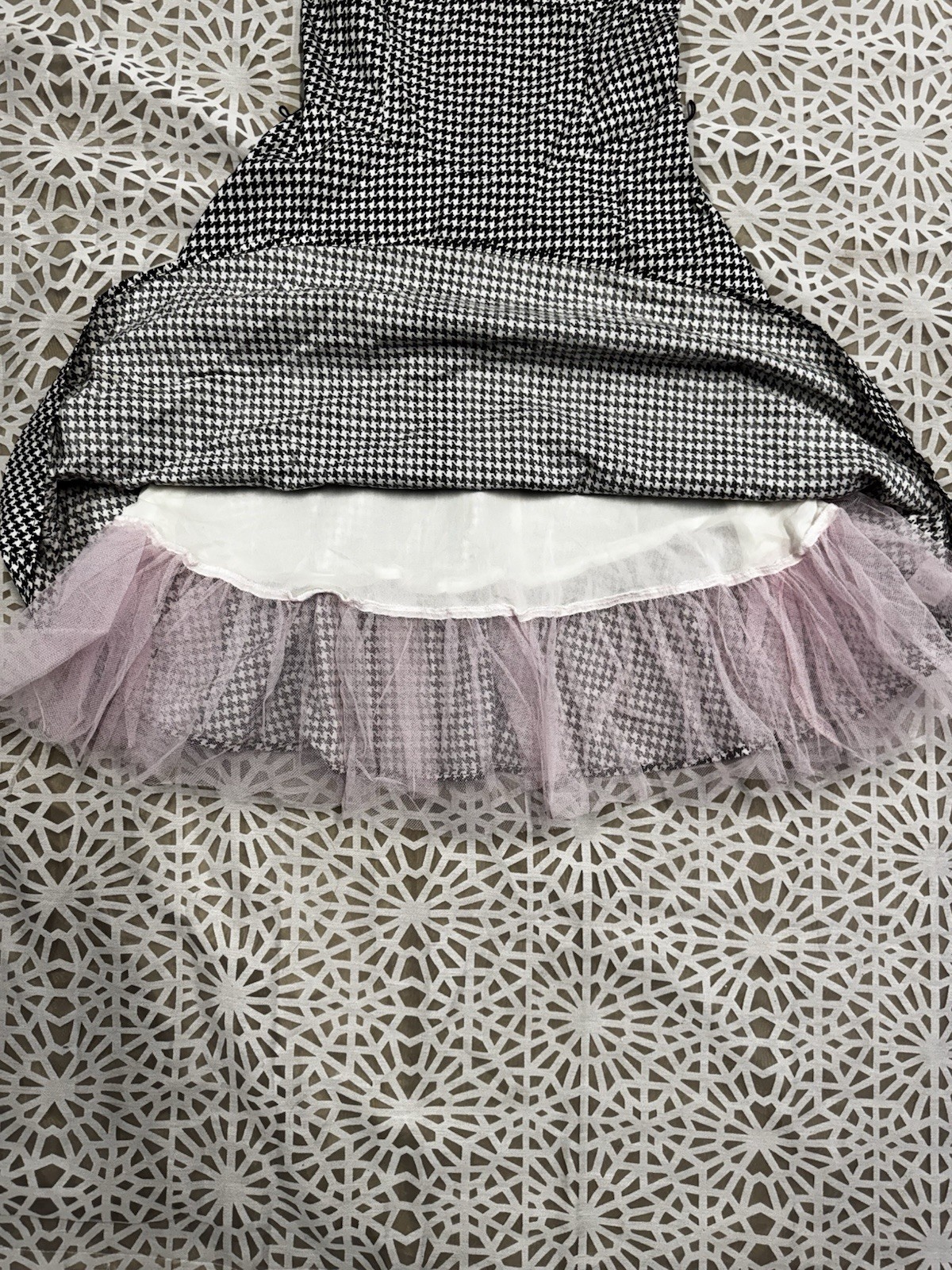 Houndstooth Goth, Dance, Punk Pink Tulle Lace Mini Dress Sz 9
