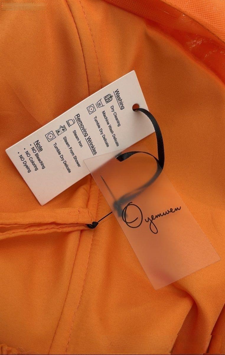 Oyemwen Orange Tulle Ruffle Tiered Gown Sheer Long Sleeve Smocked Maxi Dress NWT