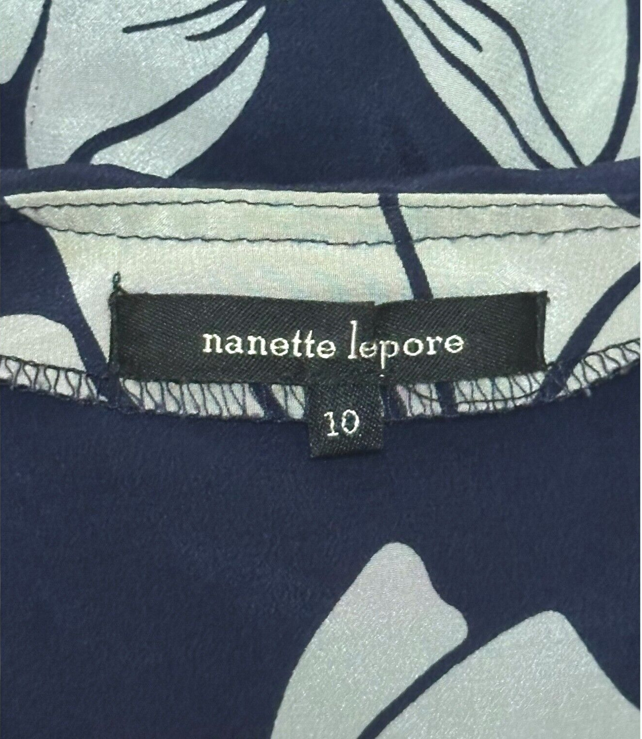 Vintage NANETTE LEPORE 100% Silk Y2K Wrap Dress Bow Print Blue Cascade Coquette