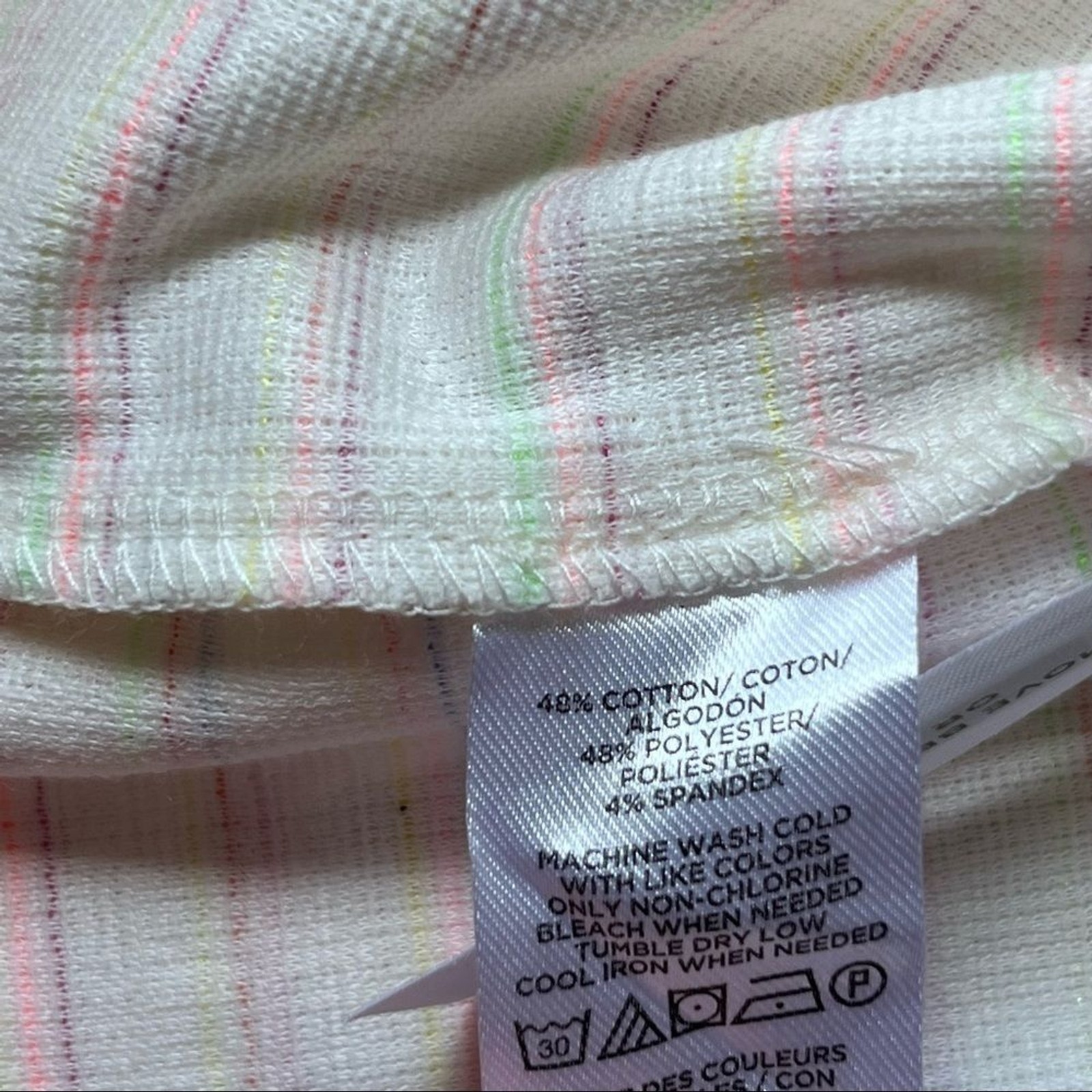 LOFT Bow Strap Button Front Linen Stripes Flounce Dress Ivory Multi-Color Medium