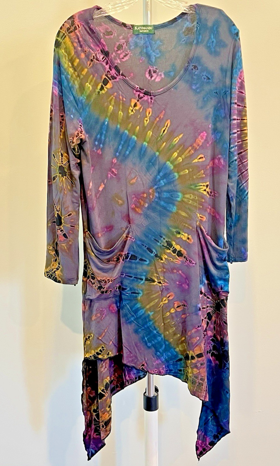Kathmandu Imports Boho Tie Dye Asymmetric Dress Multicolor Festival Hippie L/XL
