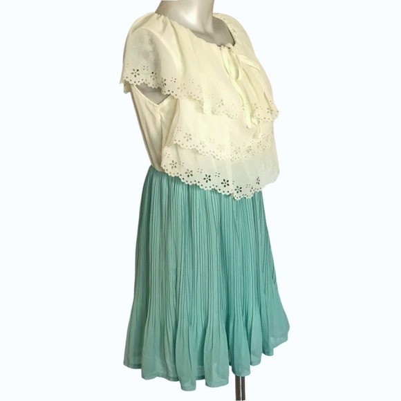 Super Cute! PALE YELLOW & BLUE RUFFLE PLEATED DRESS