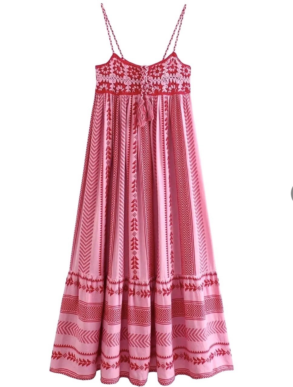 Women Sz L Boho Maxi Dress Crochet Patchwork Sleeveless Long Flowy Swing Dress