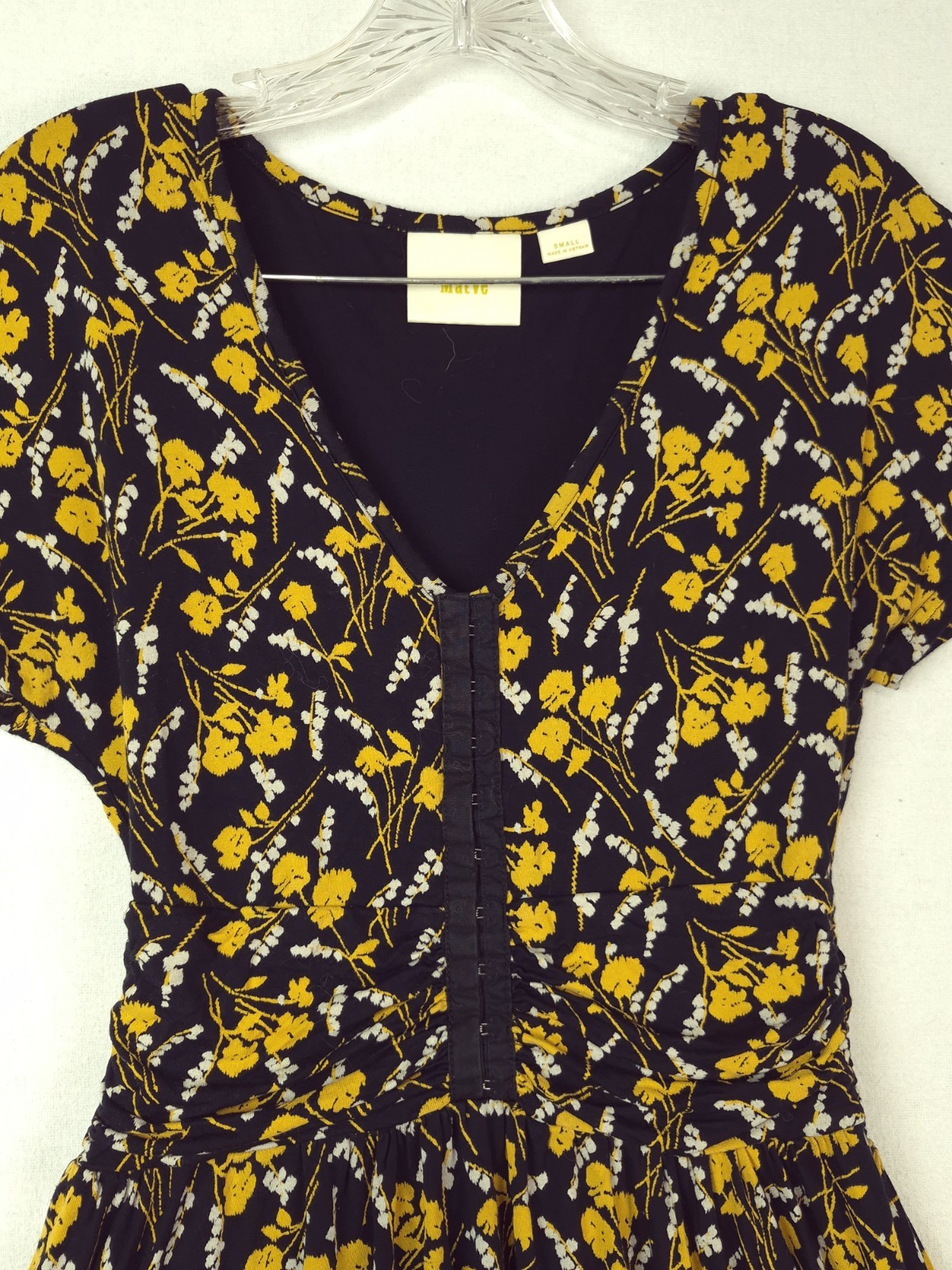 Anthropologie Maeve Paris Summer Breeze Midi Dress Yellow Floral Hook & Eye