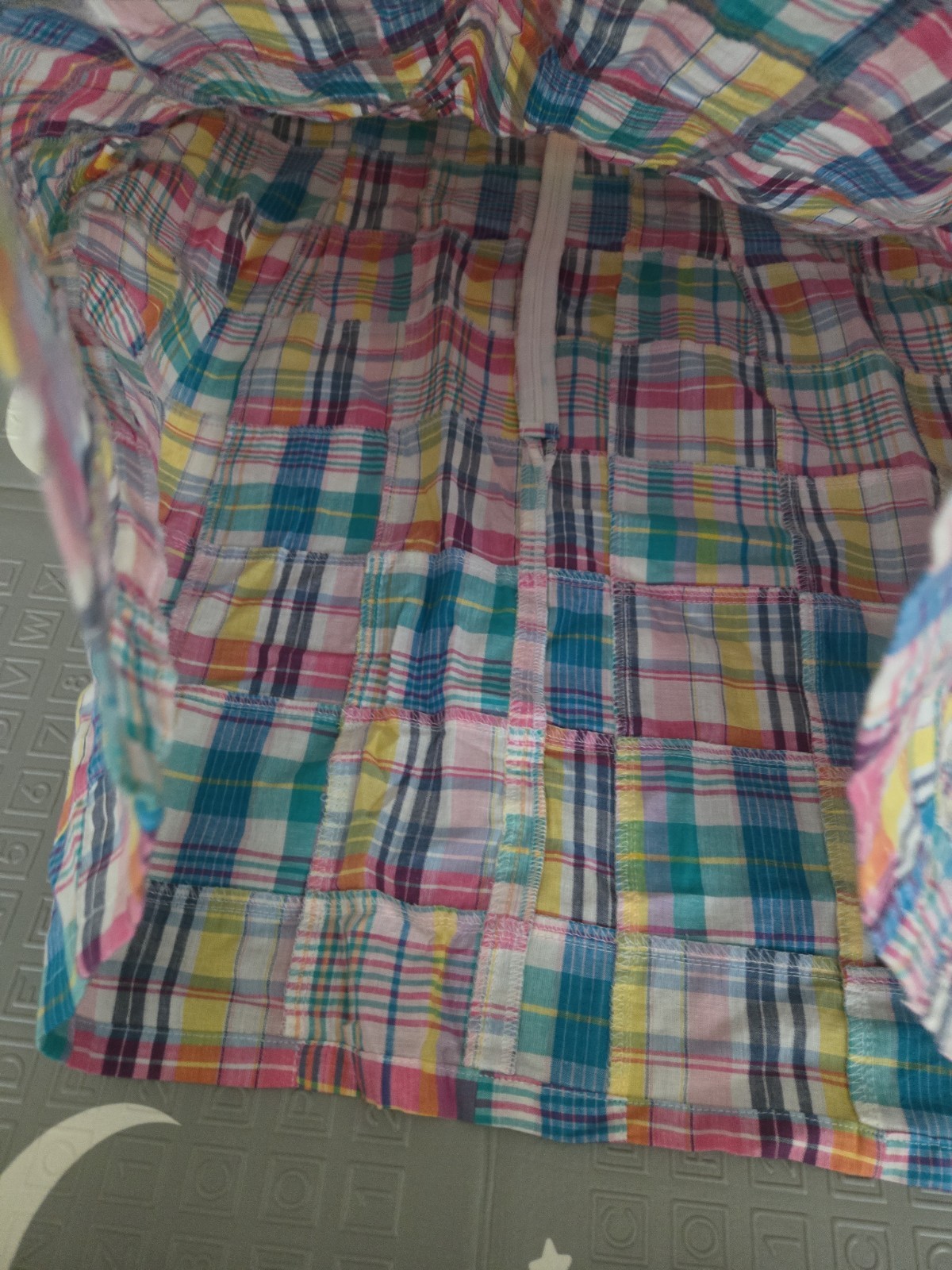 R&K Original Multi Madras Patchwork Plaid Ruffle Sleeve Dress Size 18, Cotton