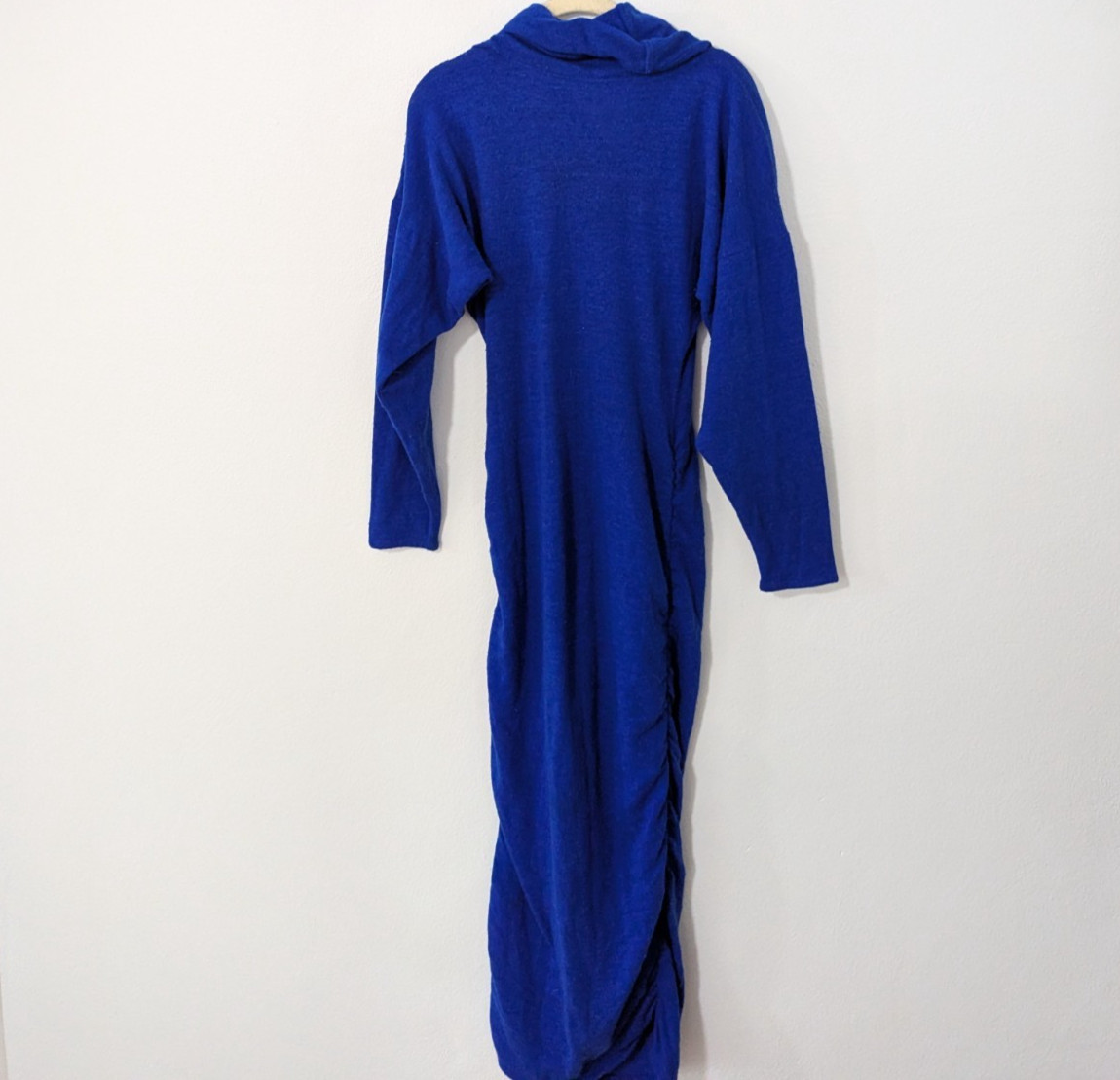 Patrick Kelly Vintage Wool Rabbit Blend Knit Dress Cowl Dress Ruched Blue 2