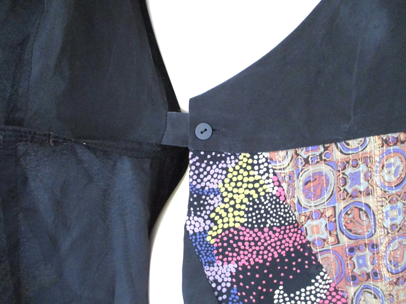 Nanette Lepore Black Pink Sparkly Gold Paisley True Wrap Boho Dress Sheer Back 4