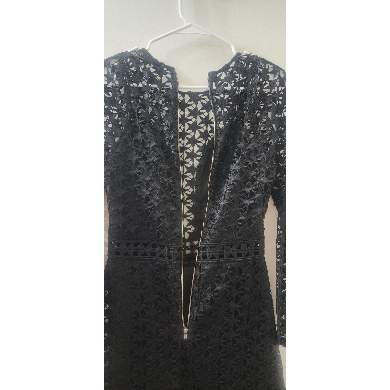 Karina Grimaldi Black Star Lace Mini Dress Long Sleeve 3147 Size M
