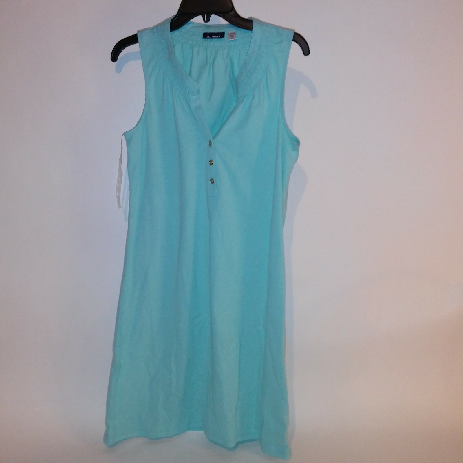 Basic Editions Dress Light Blue Sleeveless Button Top New
