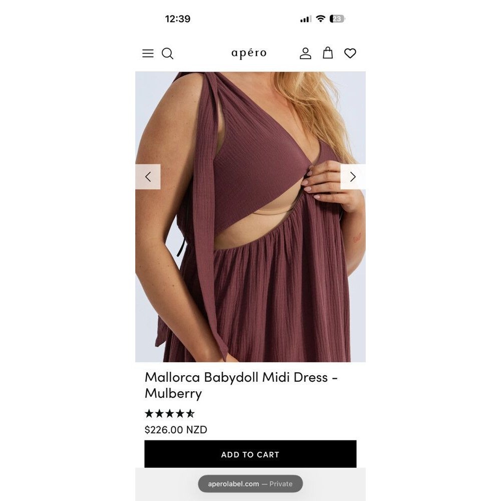 Apero Mallorca nursing dress medium gingham brown cream tan v-neck bow