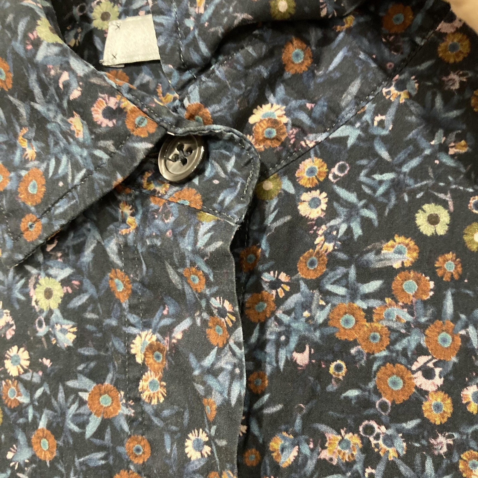 0039 Italy Dress Womens M Multicolour Floral Shirt Knee Long Sleeve Cotton