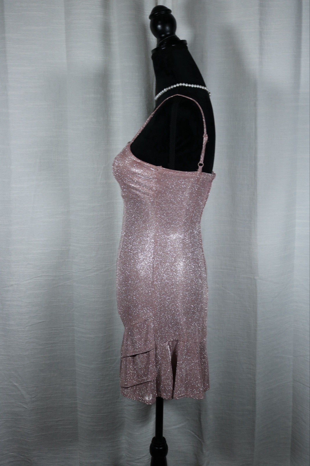 Midnight Doll Women’s 1 Pink Glitter Knit Bodycon Mini Square Neck Zip Dress
