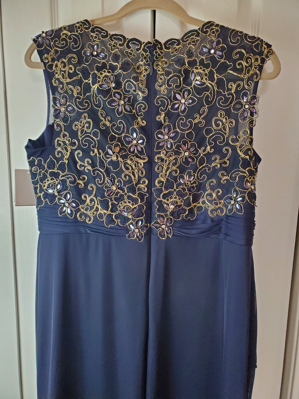 Decode 1.8 Formal Maxi Gown Dress Navy Size 16W Cap Sleeves Embroidered Top Mesh