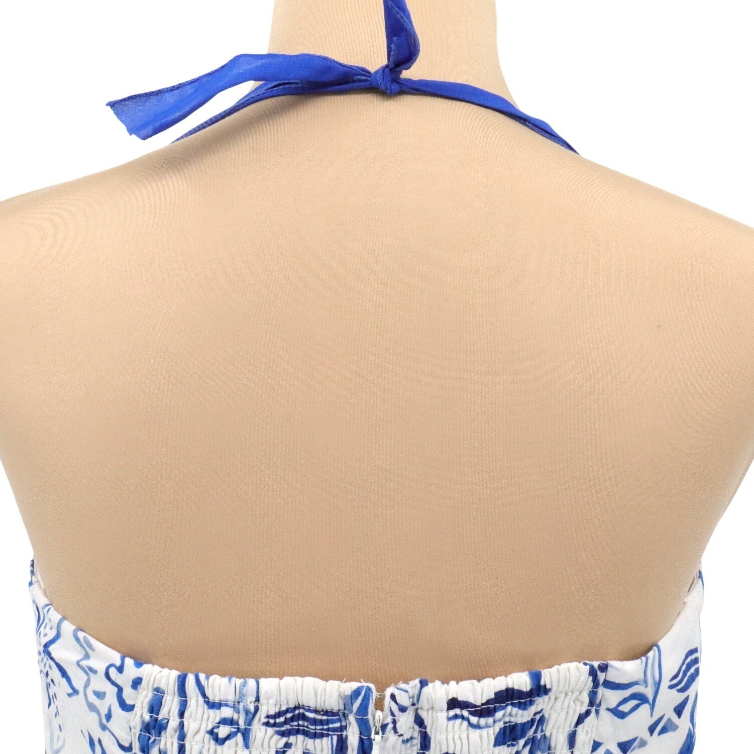 Rachel Zoe Blue White Mediterranean Tile Print Halter Midi Dress Pockets 10
