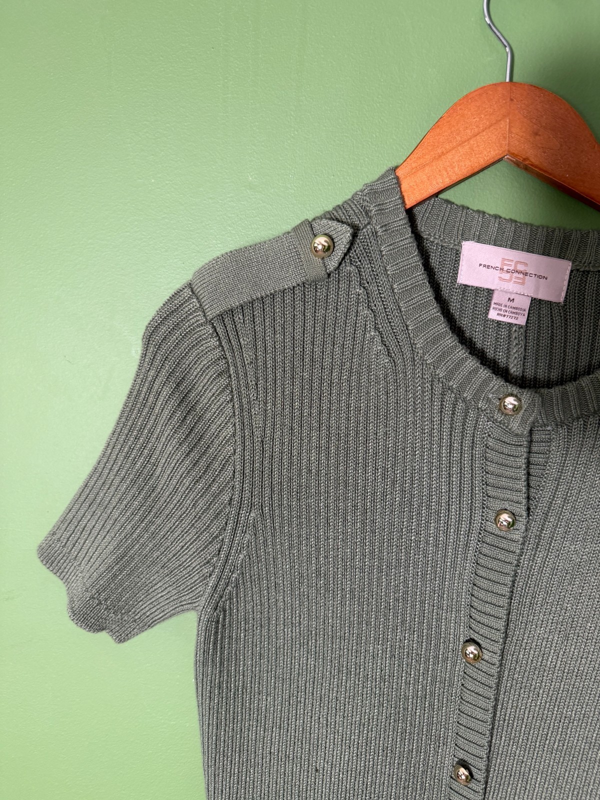 French Connection Button-Front Sweater Dress NWT Women size M Olive/Green