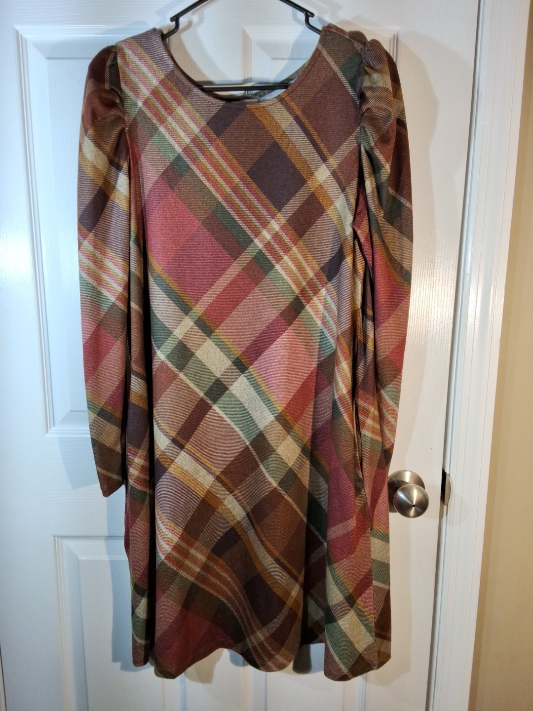 EST. 1946 Womens Fall Plaid color block long sleeve Extra Soft Dress Sz M