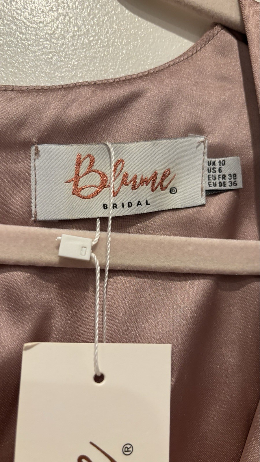 Blume Bridal Plunge Front Satin Maxi Dress With Wrap Skirt In Pink NWT US6