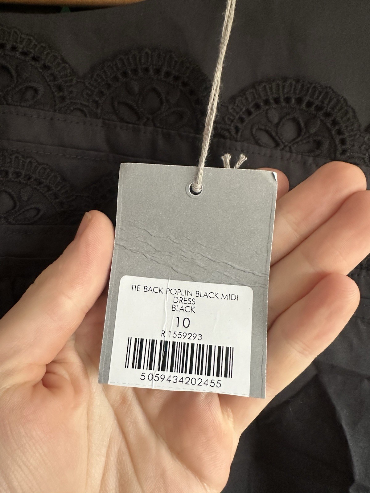 BNWT Oliver Bonas Black Tie Back Poplin Cotton Midi Dress Broderie Lace UK 10 38