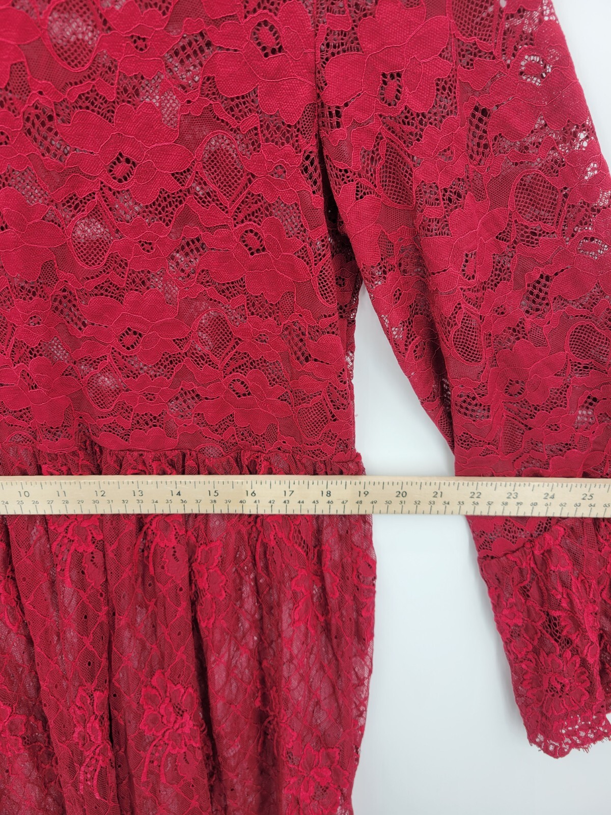 Suzanne Betro Dress Womens Large Maroon Lace Long Sleeve Sheer Flowy Romantic