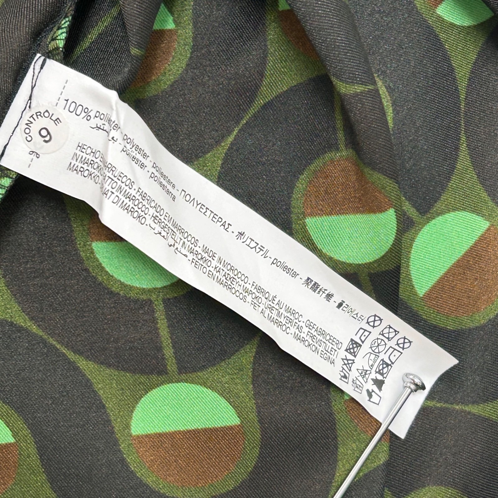 Zara Retro Mod Geometric Print Point Collar Wrap Midi Dress Green/Black/Brown L