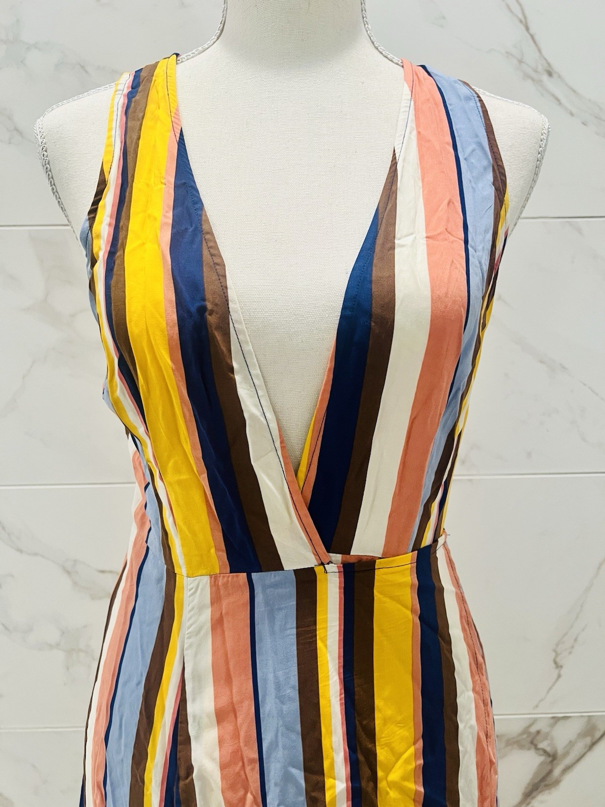 Striped Maxi Dress Retro Print Boho Women’s Wrap Dress Size M